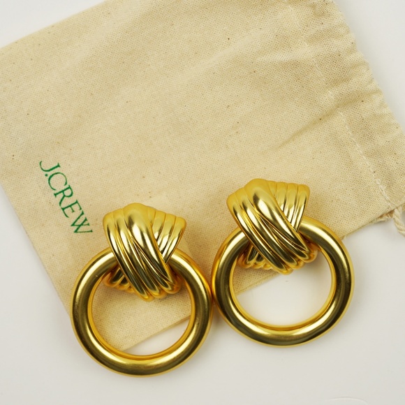 New JCREW Crisscross Door Knocker Earrings in Burnished Gold $49 CG640 - Picture 2 of 3